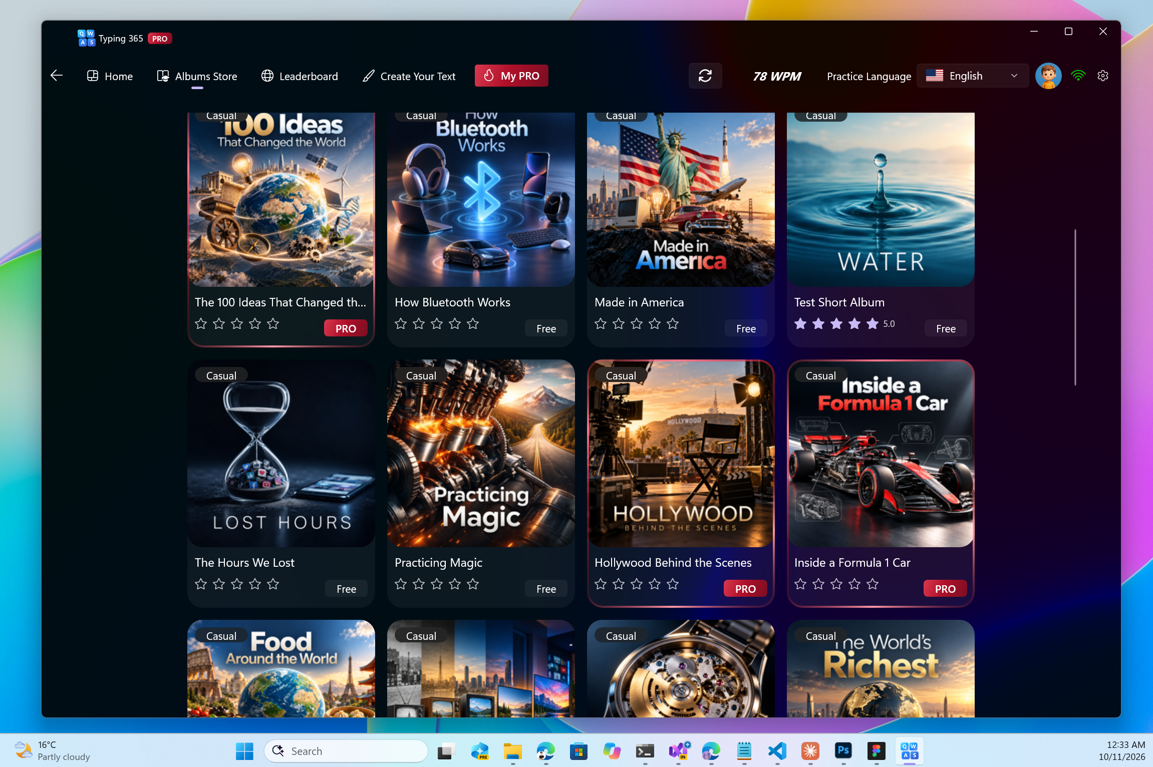 Albums Store with collections about inventions, Bluetooth, water, magic, Hollywood, and Formula 1, including PRO albums